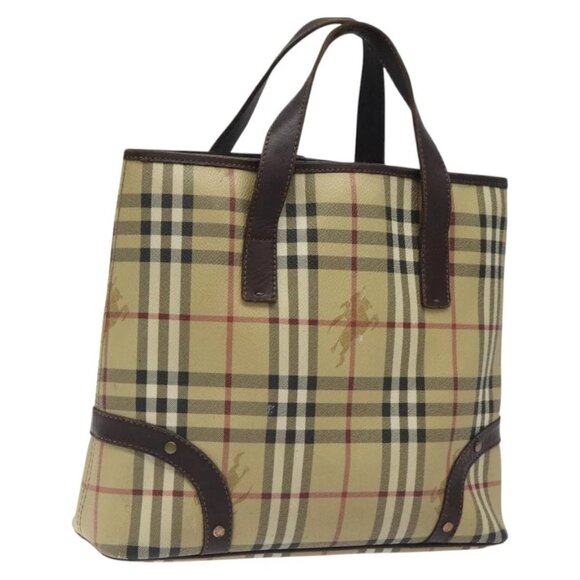 BURBERRY Nova Check Hand Bag PVC Beige Auth - Picture 1 of 14